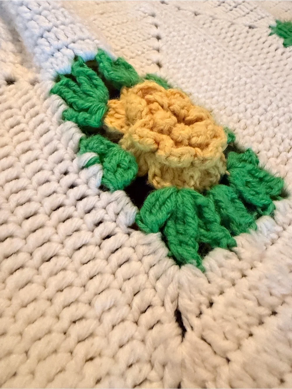 Vintage Handmade Crochet Floral Square Throw Blanket